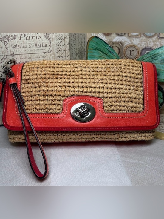 Coach Handbags - Coach Straw Raffia Woven Wristlet Clutch Wallet Bag #49103 EUC
